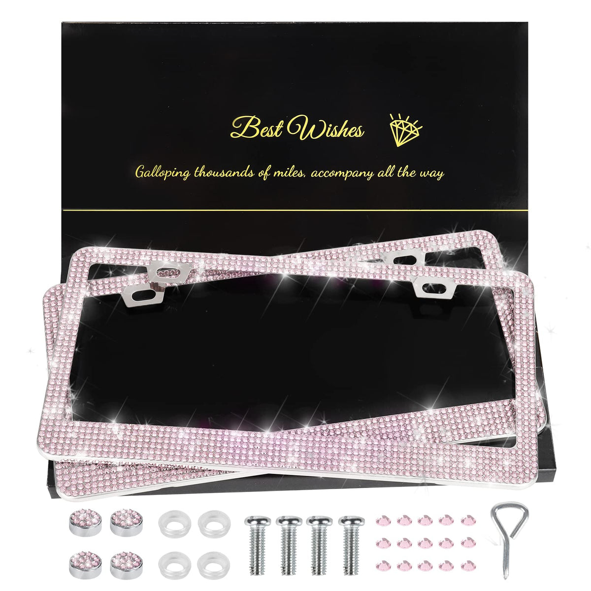 QUANQIUFEI pink bling license frame close-up with rhinestones for radiant sparkle