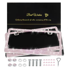 QUANQIUFEI pink bling license frame close-up with rhinestones for radiant sparkle