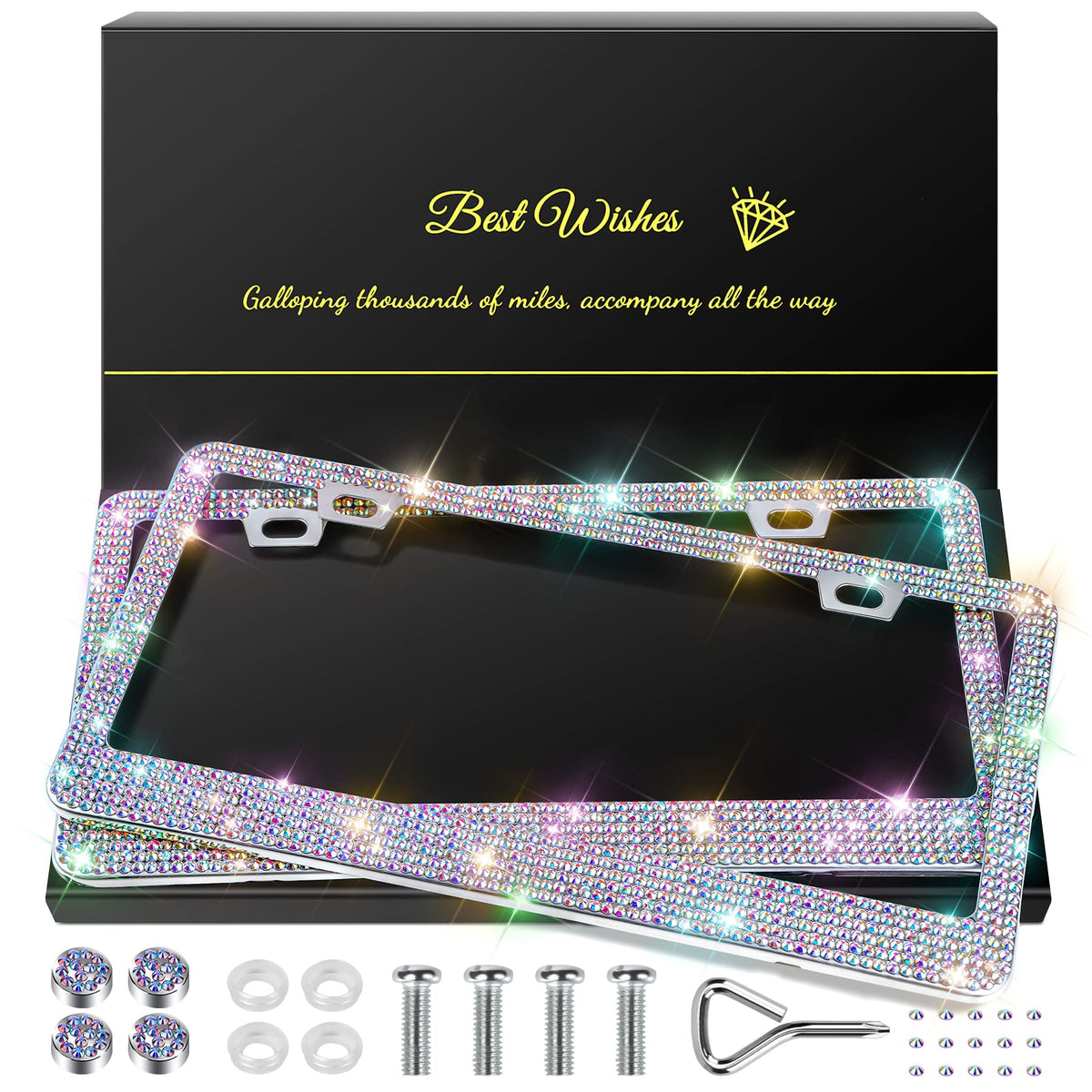 QUANQIUFEI bling license frame sparkles in sunlight with crystal diamonds for a subtle glow
