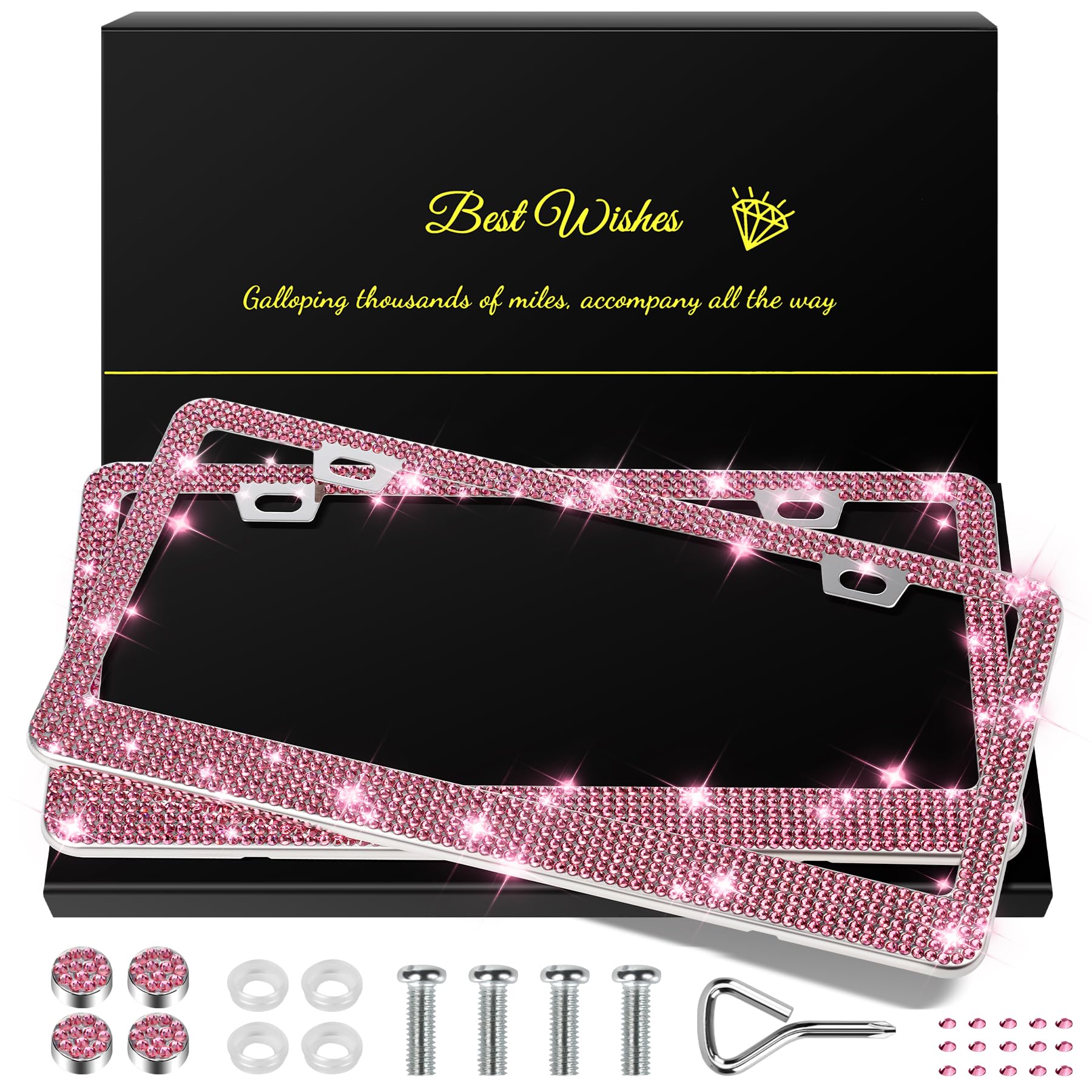 QuanQIUFEI bling license plate frame for women with sparkling rhinestones.