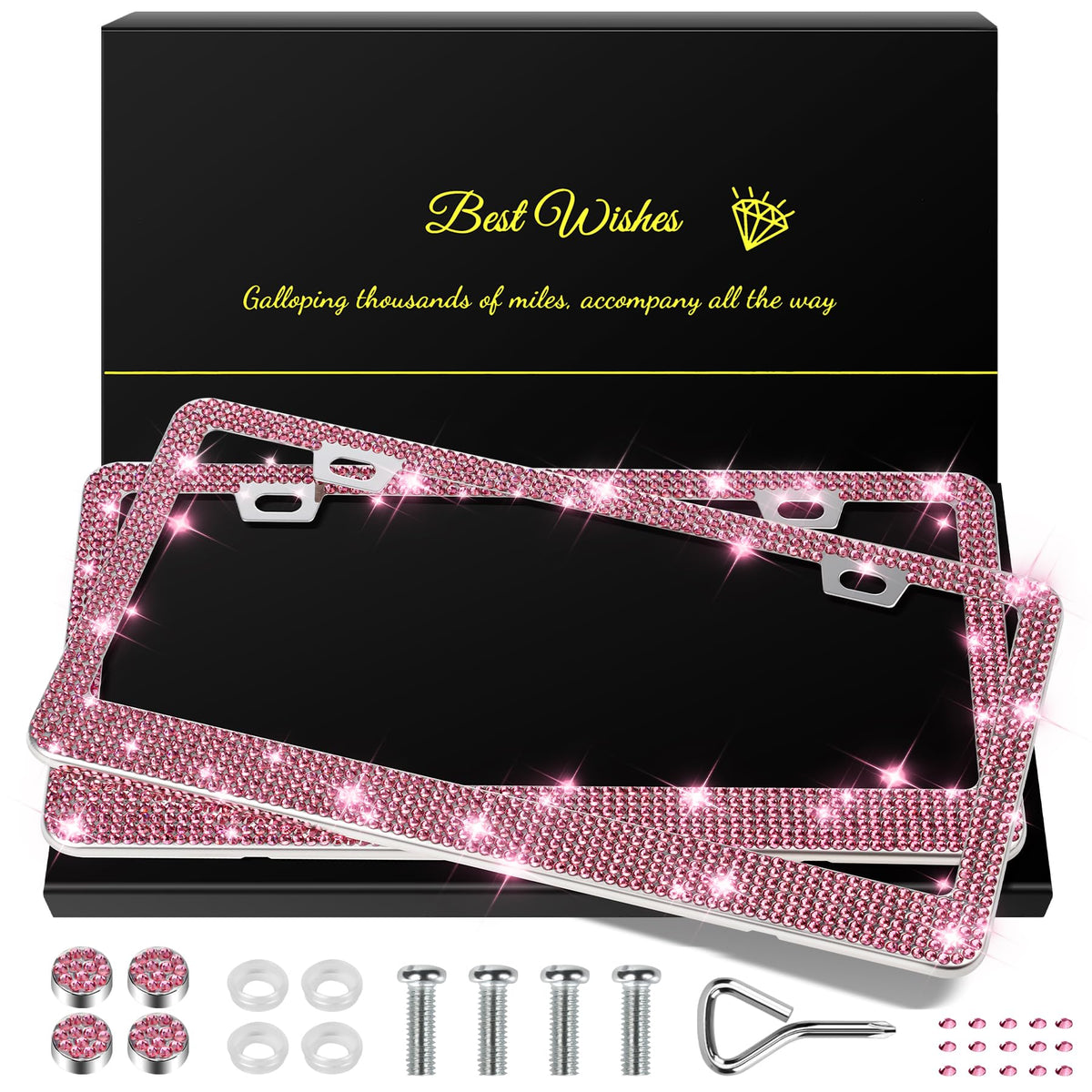 QuanQIUFEI bling license plate frame for women with sparkling rhinestones.