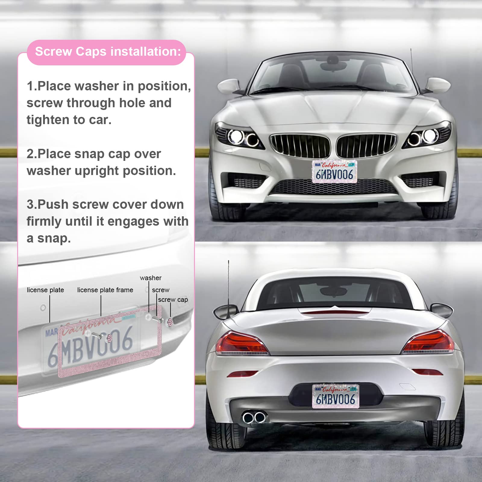 QUANQIUFEI pink license frame on car showcasing elevated style