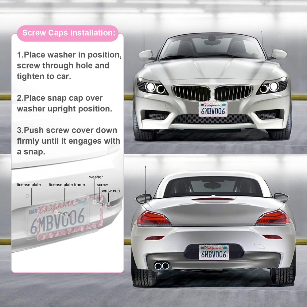 QUANQIUFEI pink license frame on car showcasing elevated style