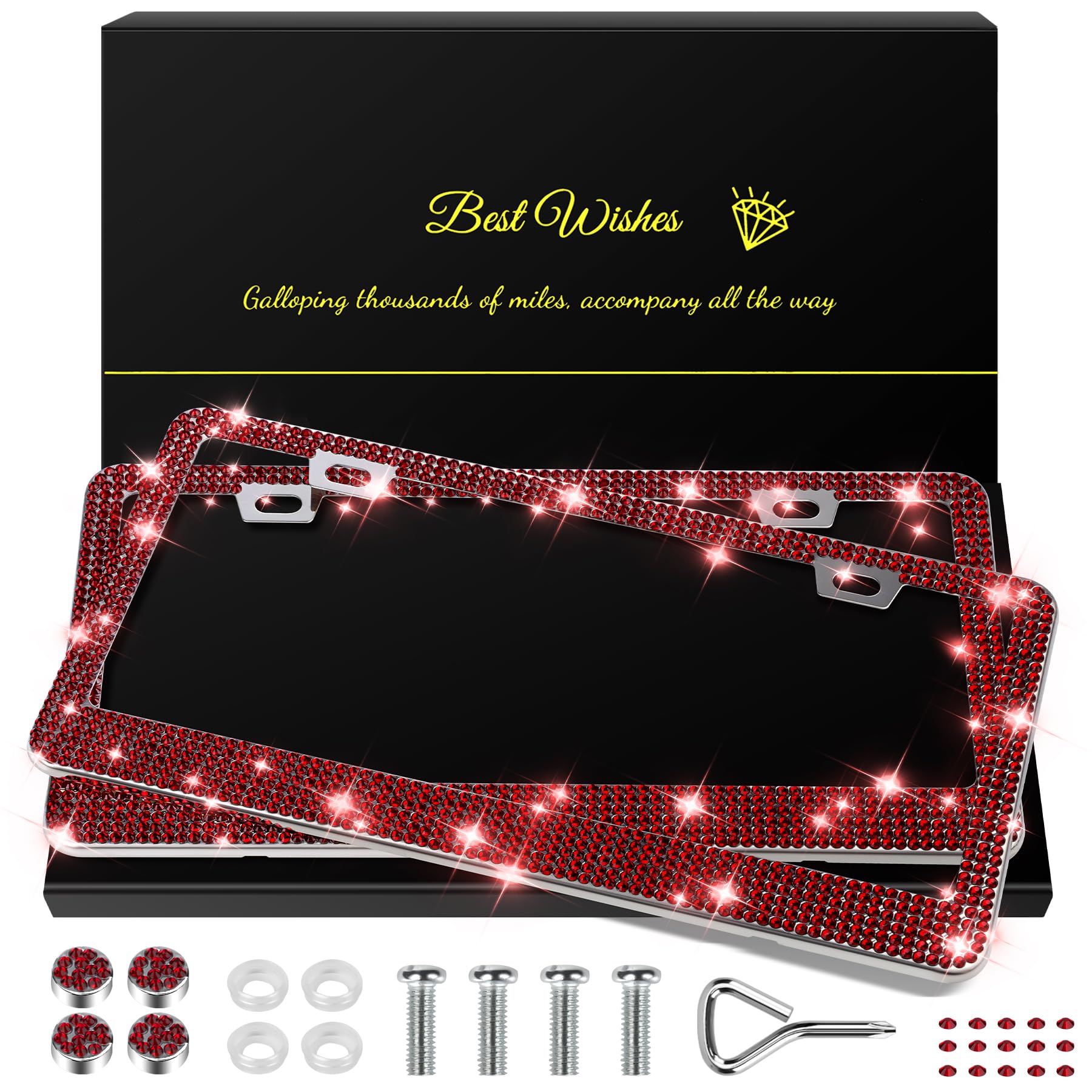 QUANQIUFEI burgundy bling license frame with crystal caps adds luxury shine to your ride