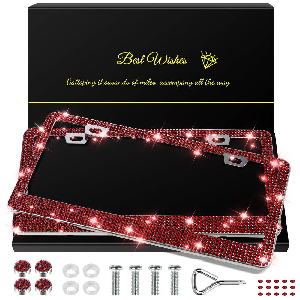 QUANQIUFEI burgundy bling license frame with crystal caps adds luxury shine to your ride