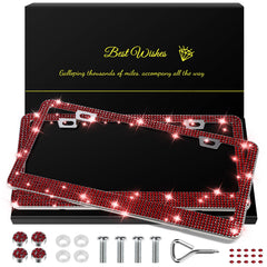 QUANQIUFEI burgundy bling license frame with crystal caps adds luxury shine to your ride