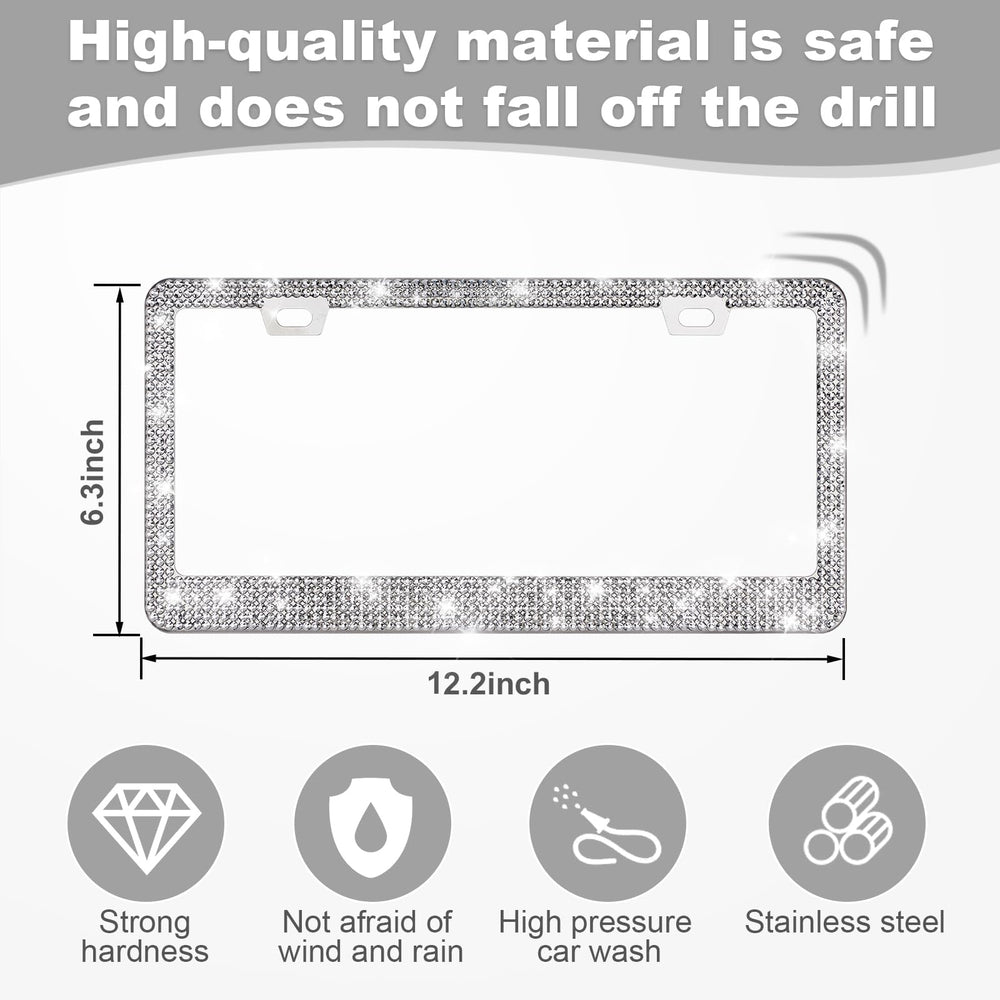 QUANQIUFEI bling license frame side view highlights wear-resistant finish.