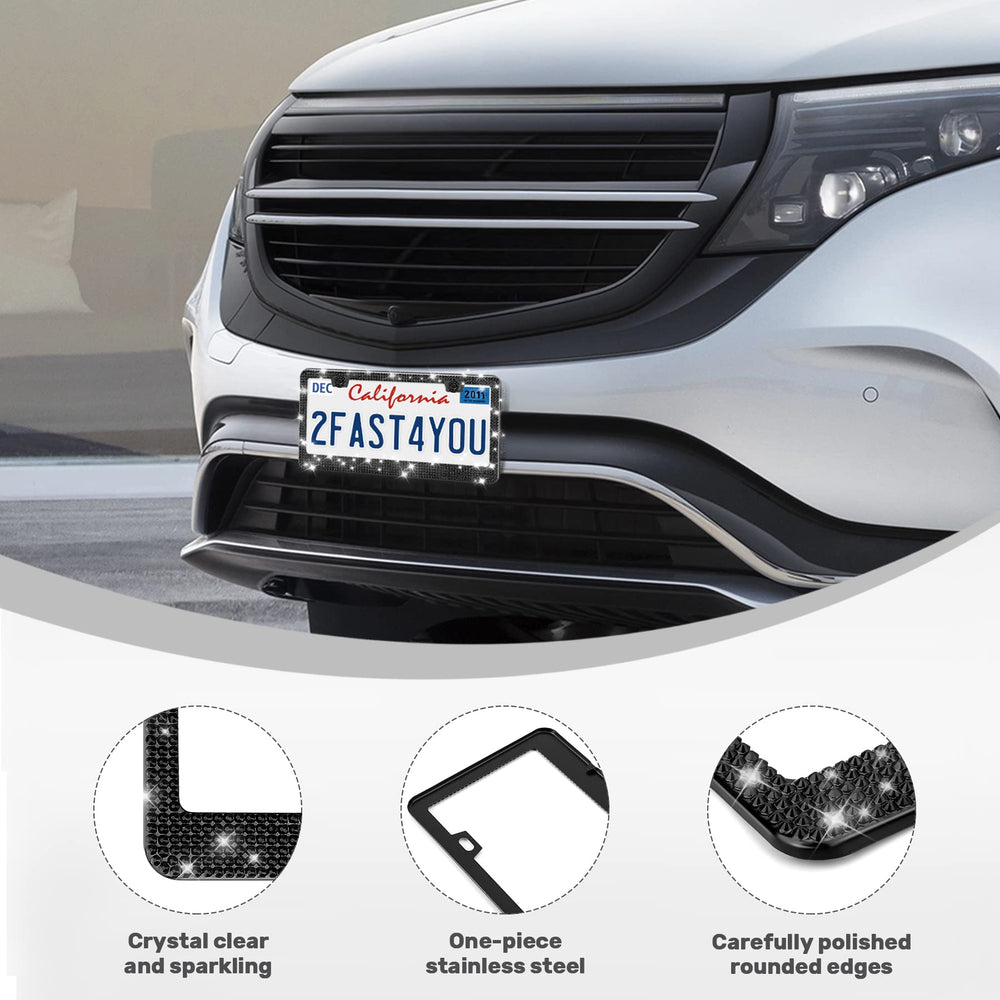 QUANQIUFEI stainless steel license frame close-up shows durable, rust-resistant finish