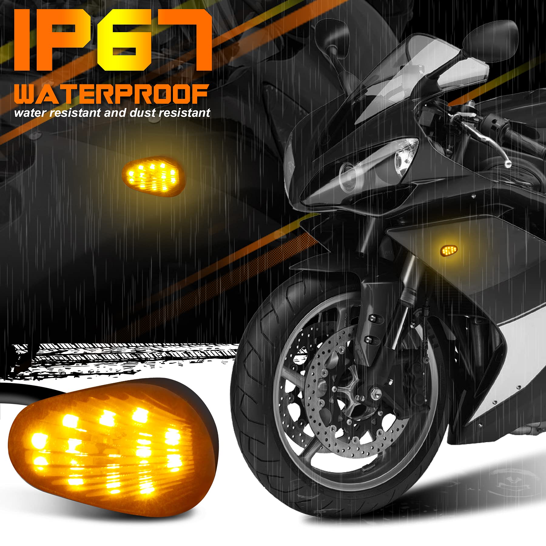 QUASCO smoked lens indicators for Yamaha FJ-09 stay bright in rain