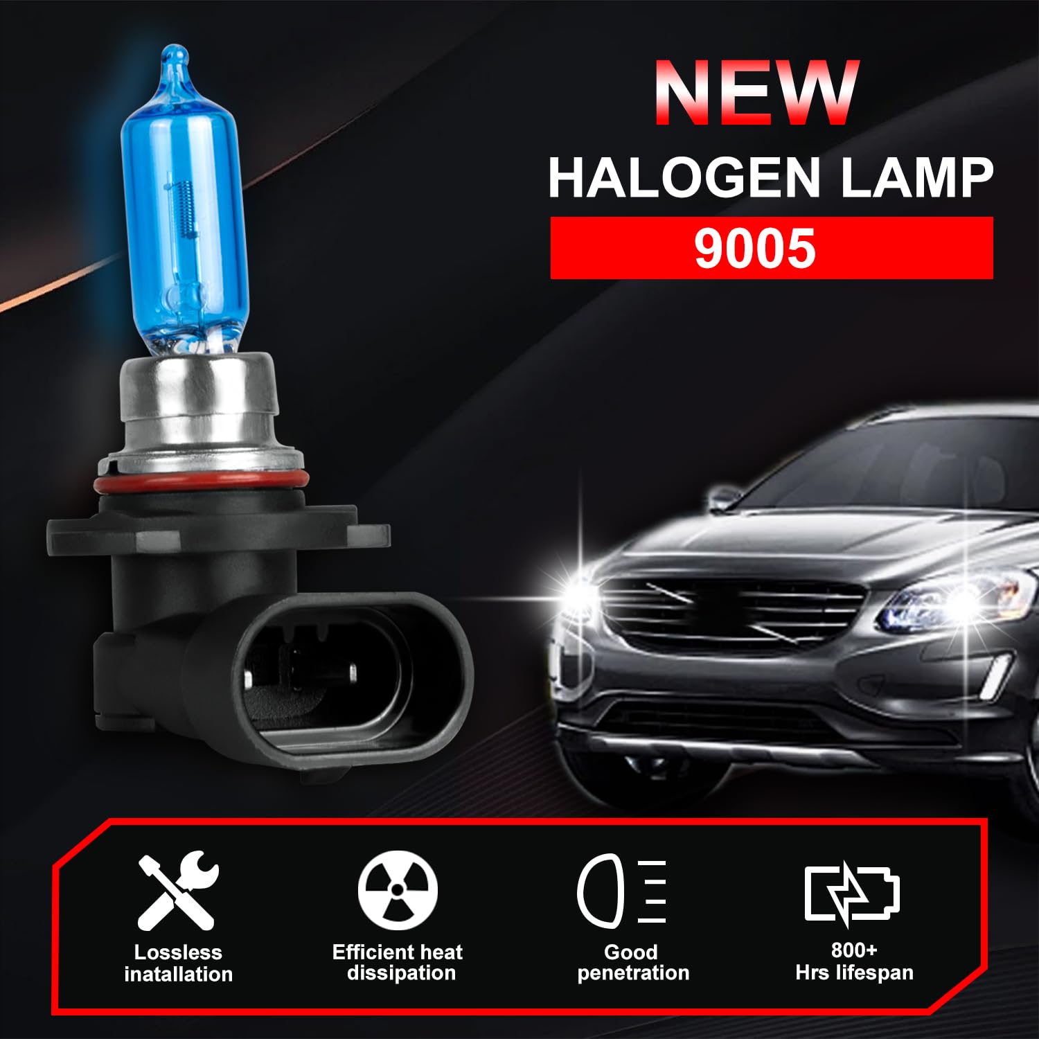 QUAYUB long-life halogen bulbs designed for reliable night driving.
