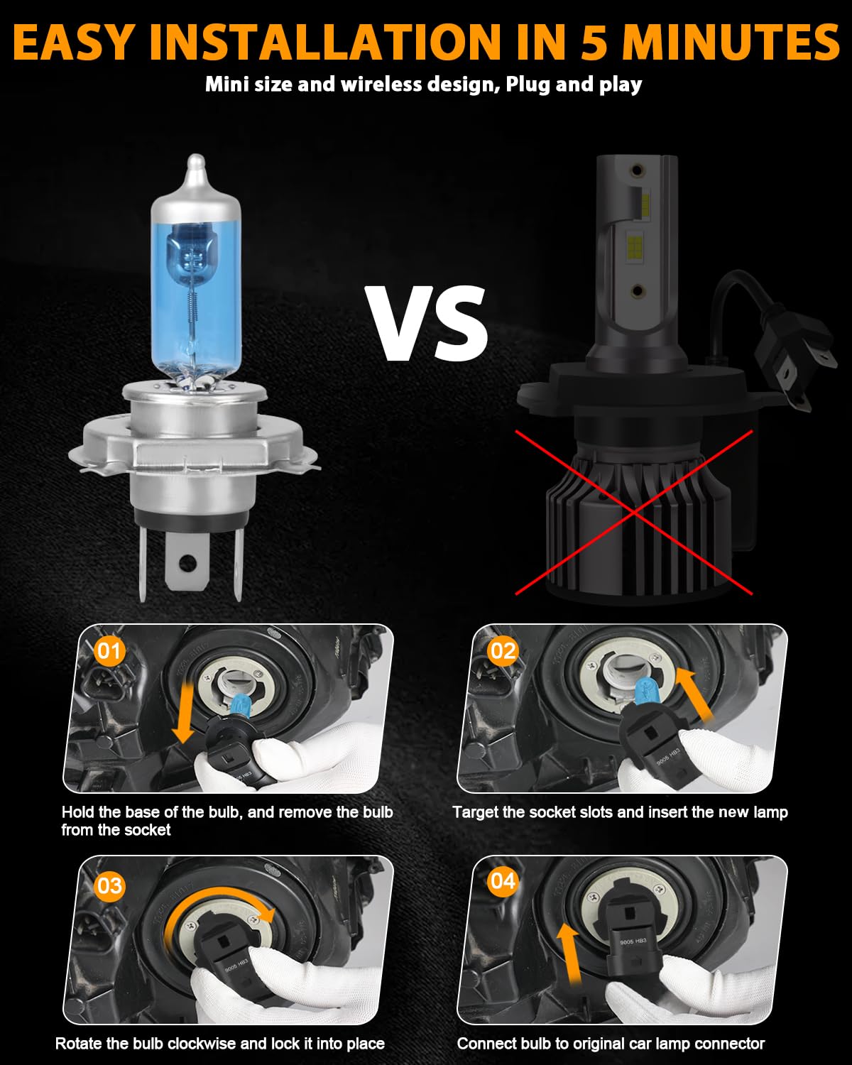 Durable QUAYUB 9003H4 design supports long-lasting Tacoma headlight performance