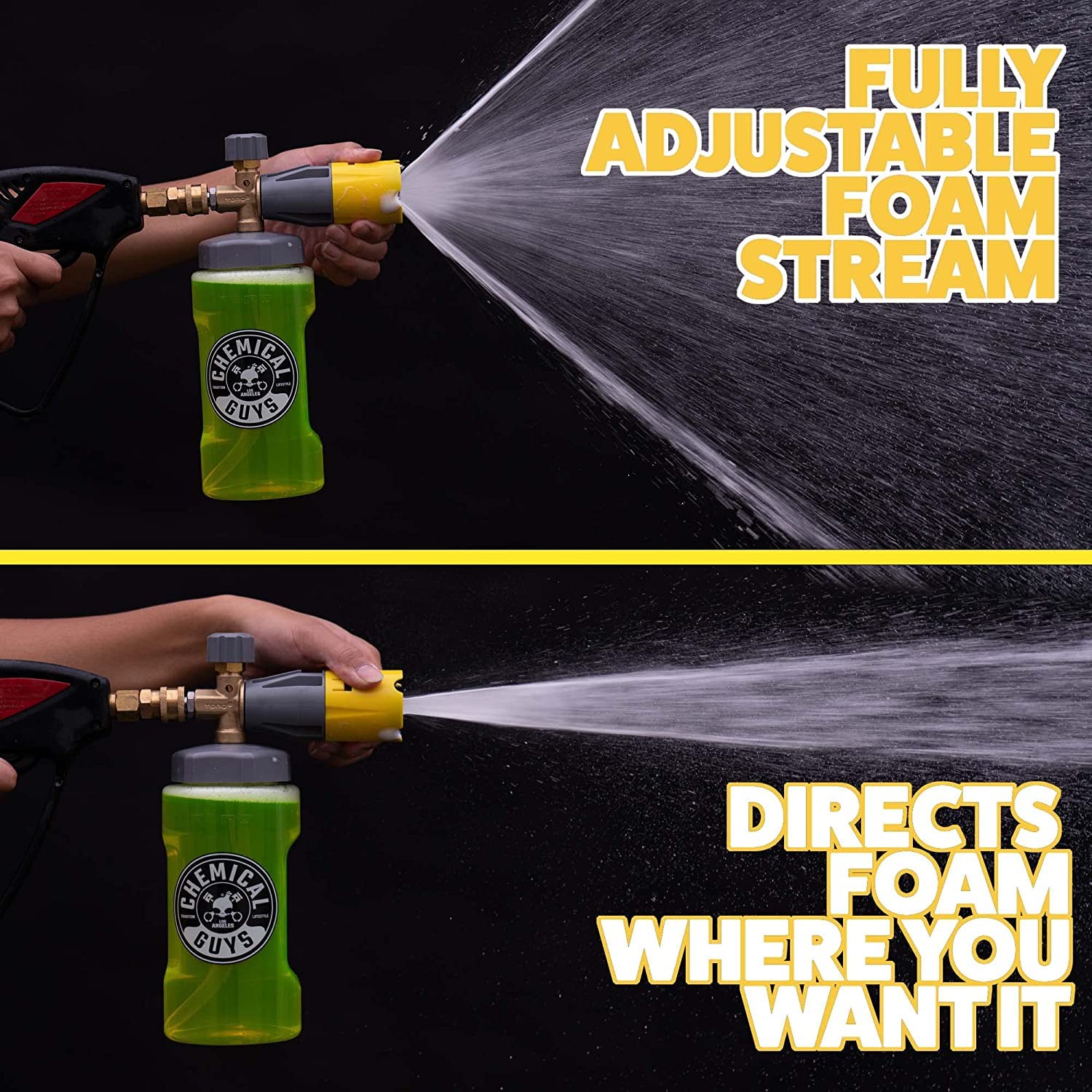 Easy quick-connect fittings simplify setup with most pressure washers.
