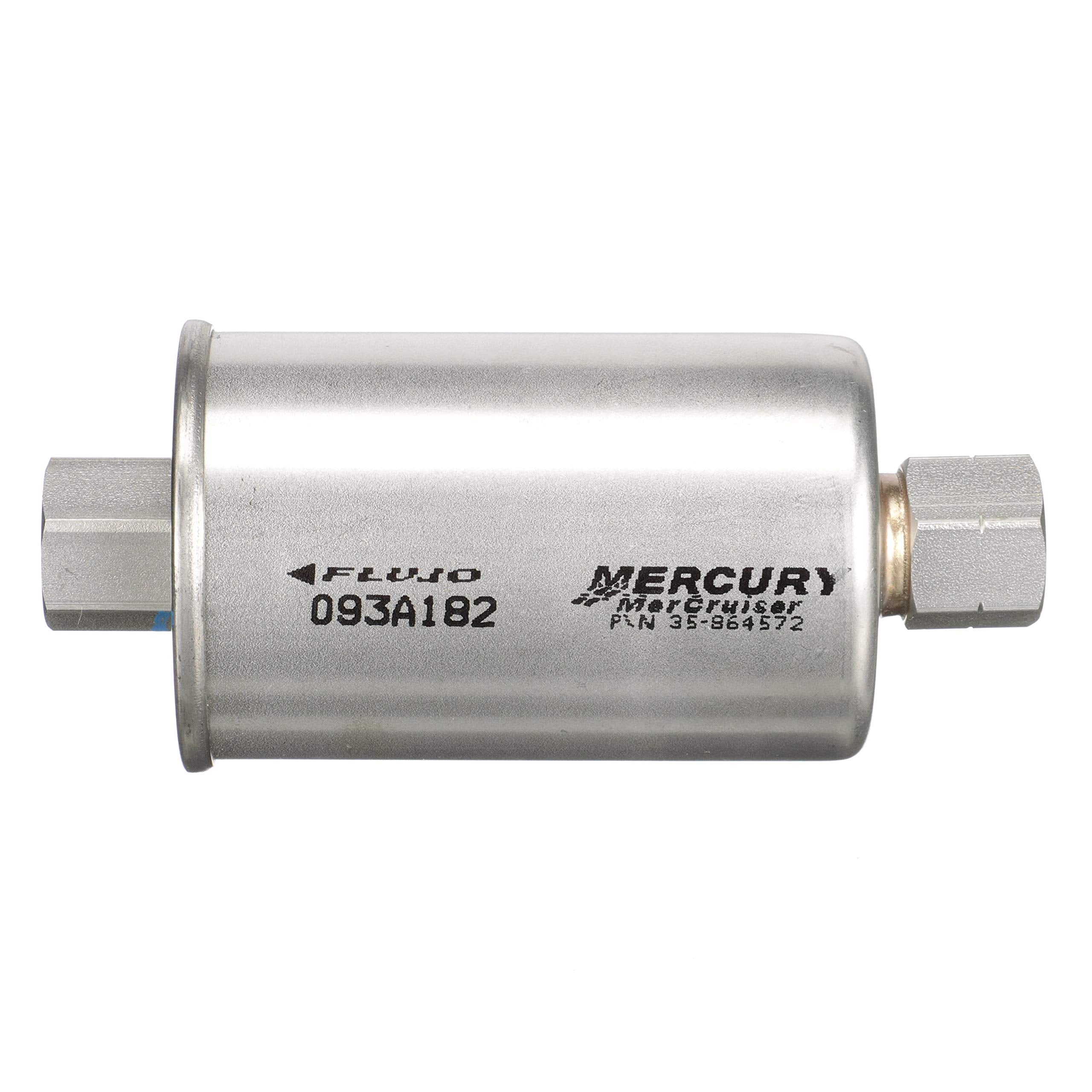 Quicksilver 864572 inline fuel filter shown protecting the boost pump from tank debris.