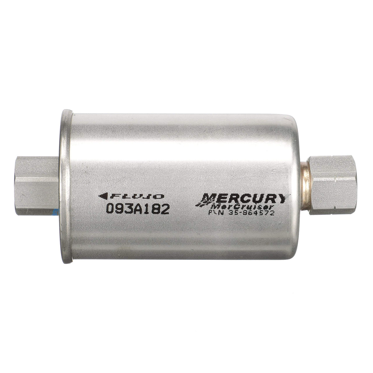 Quicksilver 864572 inline fuel filter shown protecting the boost pump from tank debris.