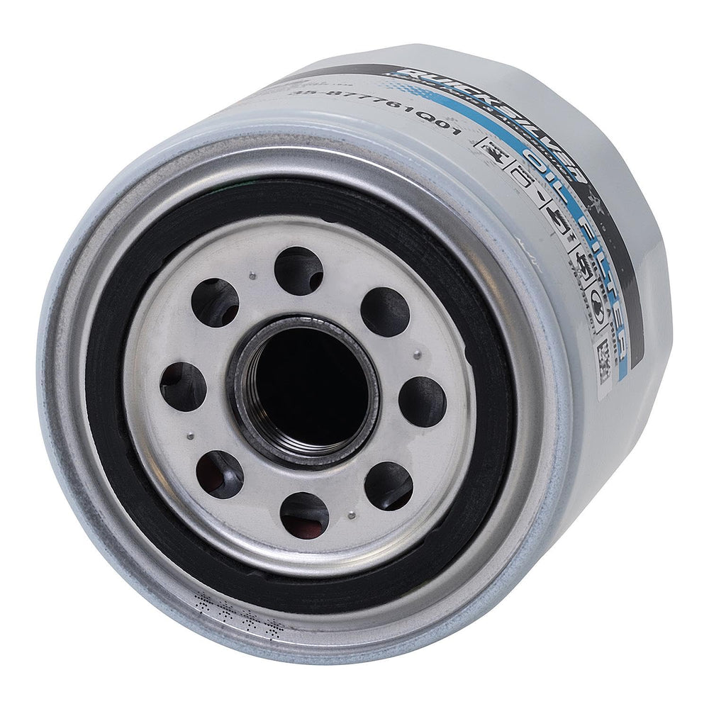Quicksilver 877761Q01 oil filter side view shows durable metal shell for rugged marine use