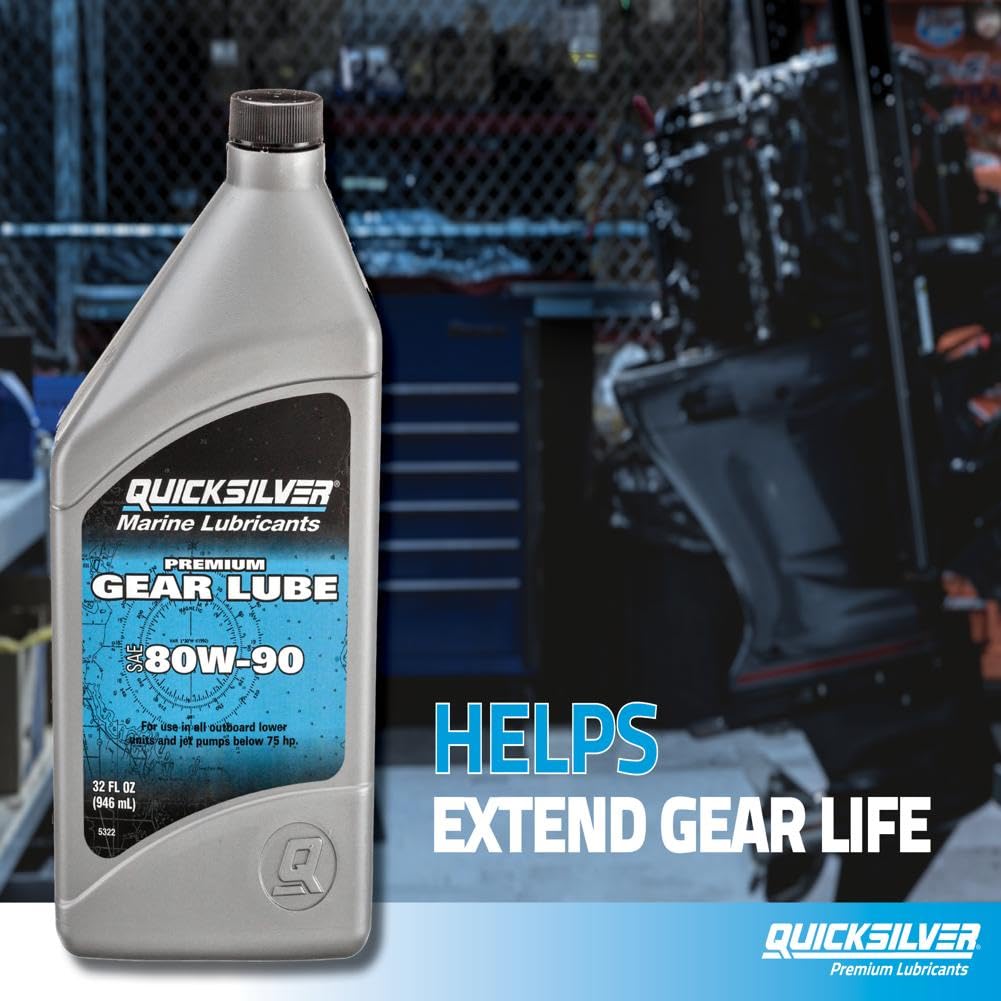 Quicksilver gear lube pouring into a gear case for on-water upkeep
