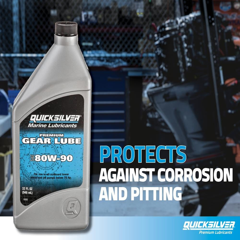 Quicksilver Mercury Marine logo on bottle reinforces OEM-grade lubrication