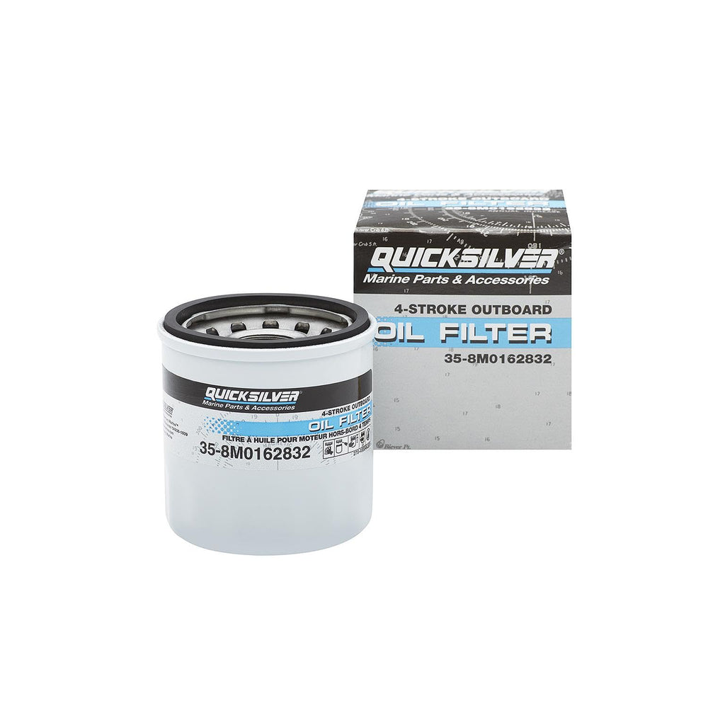 Quicksilver oil filter for Mercury 9-30hp outboards maintains clean oil for optimal performance.