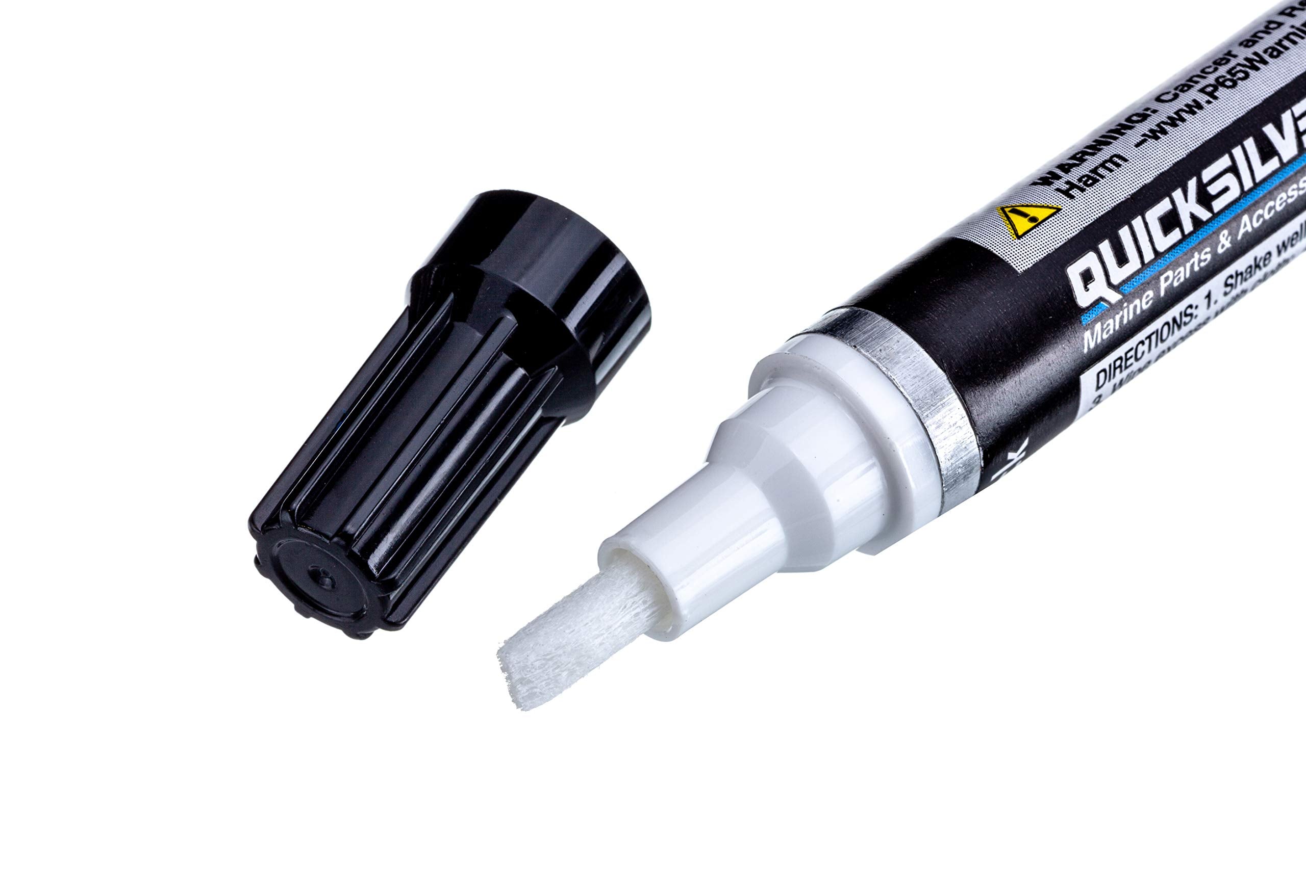 Quicksilver Phantom Black paint pen applying touch-up on chipped surface