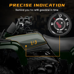 Close-up of QUICKWOLF fuel cap gauge highlighting tight lid and corrosion resistance.