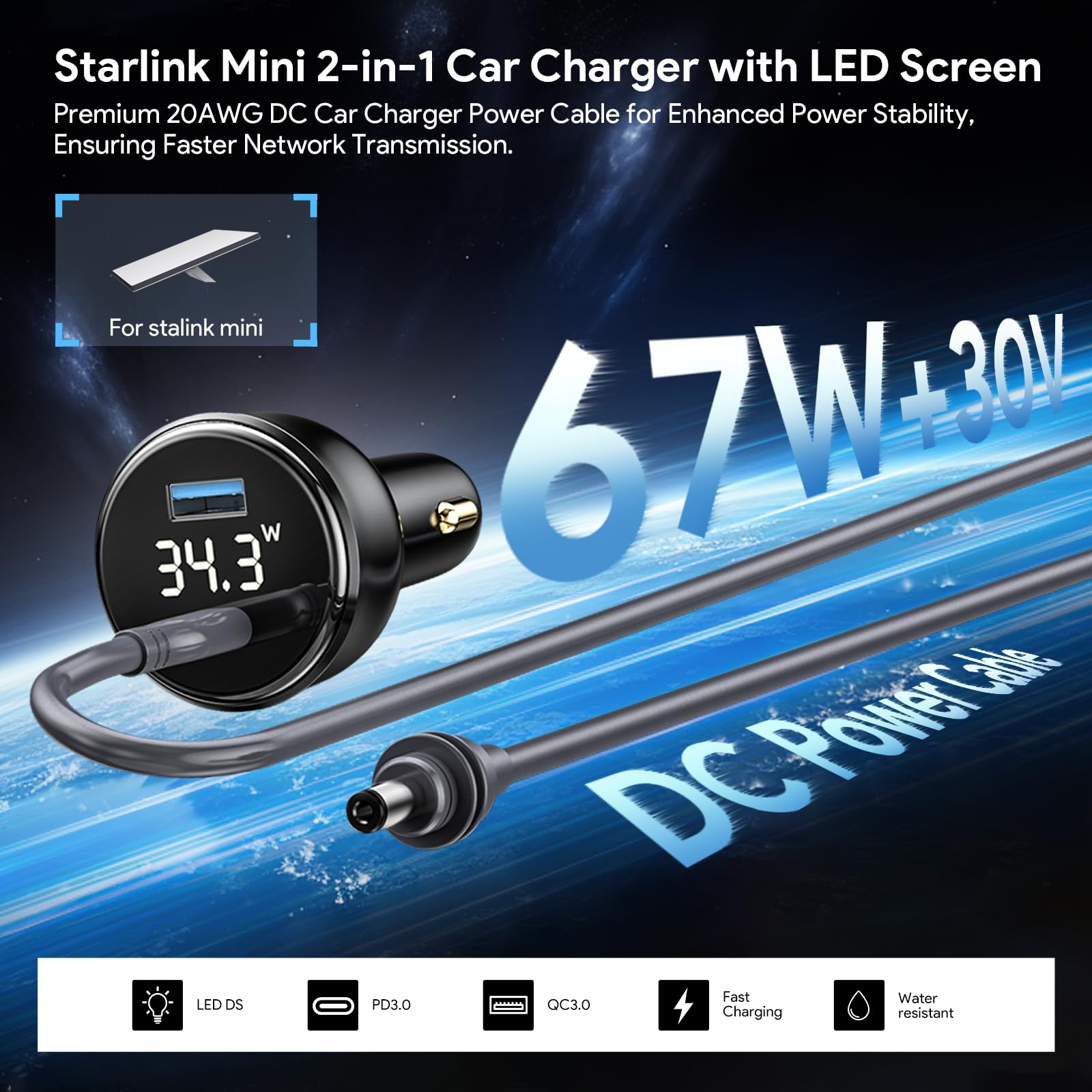 QUIDDITY Starlink Mini Cable USB-C PD 67W delivers fast, reliable power to laptops.