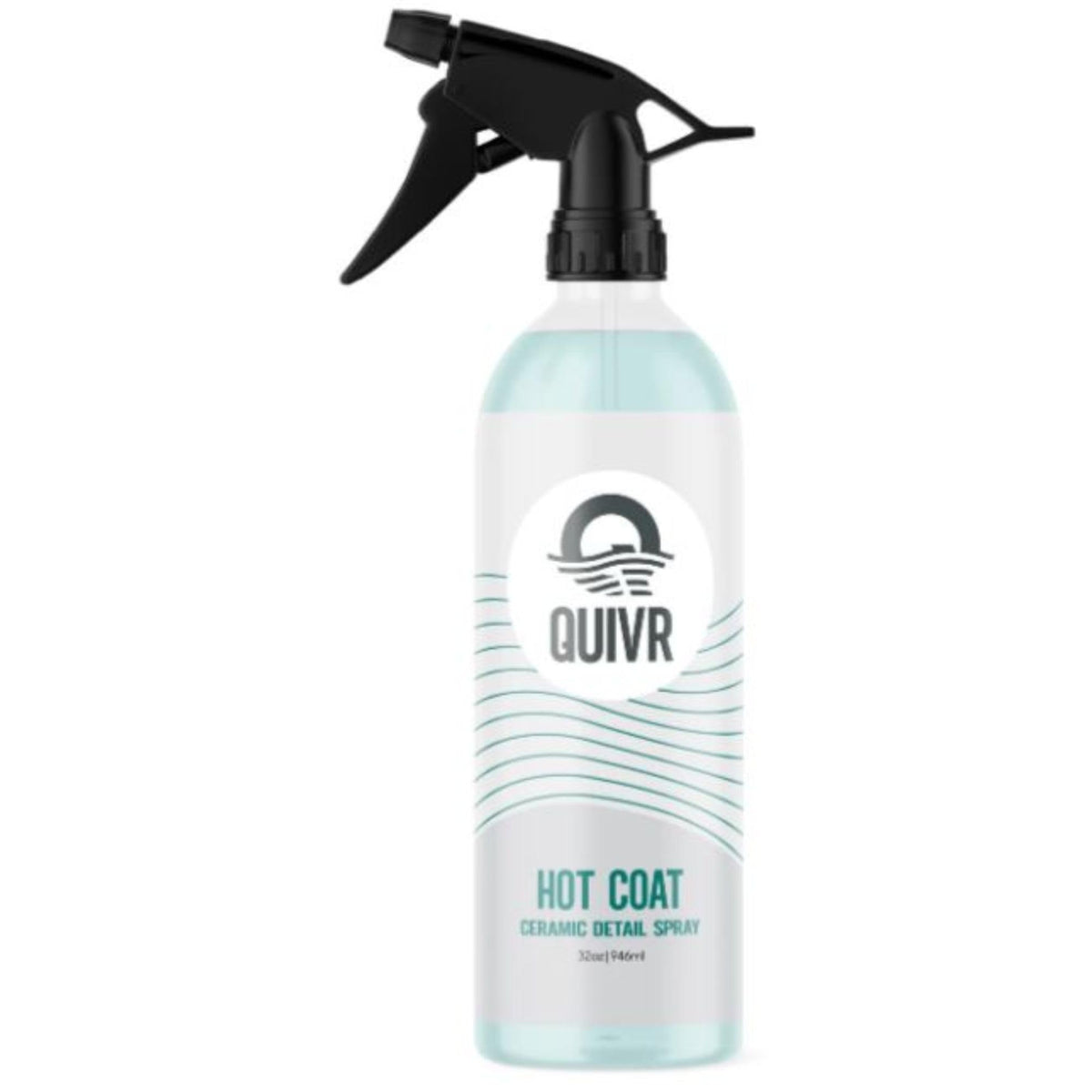 QUIVR Hot Coat Ceramic Detailer bottle showing showroom gloss and water-repellent protection for paint