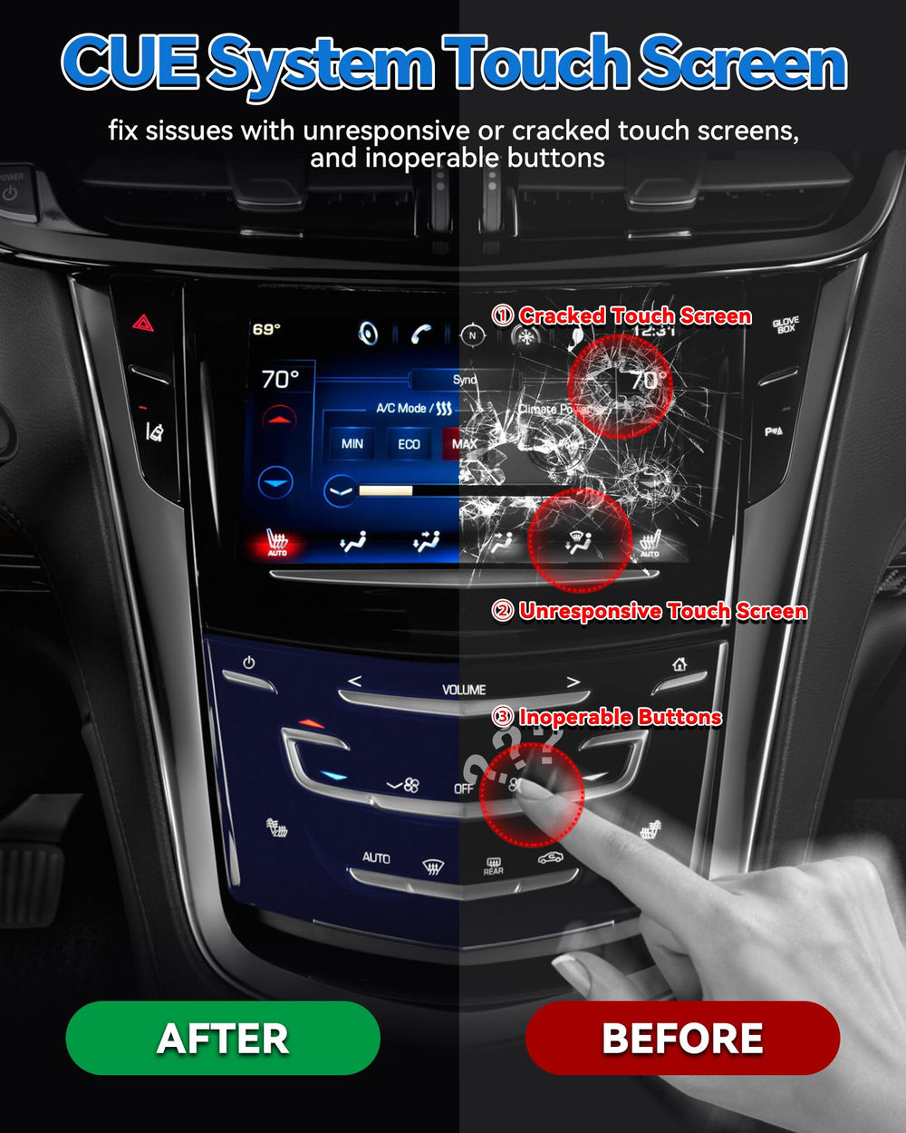 Quixofiber Cadillac CUE plug-and-play diagram illustrating quick setup.