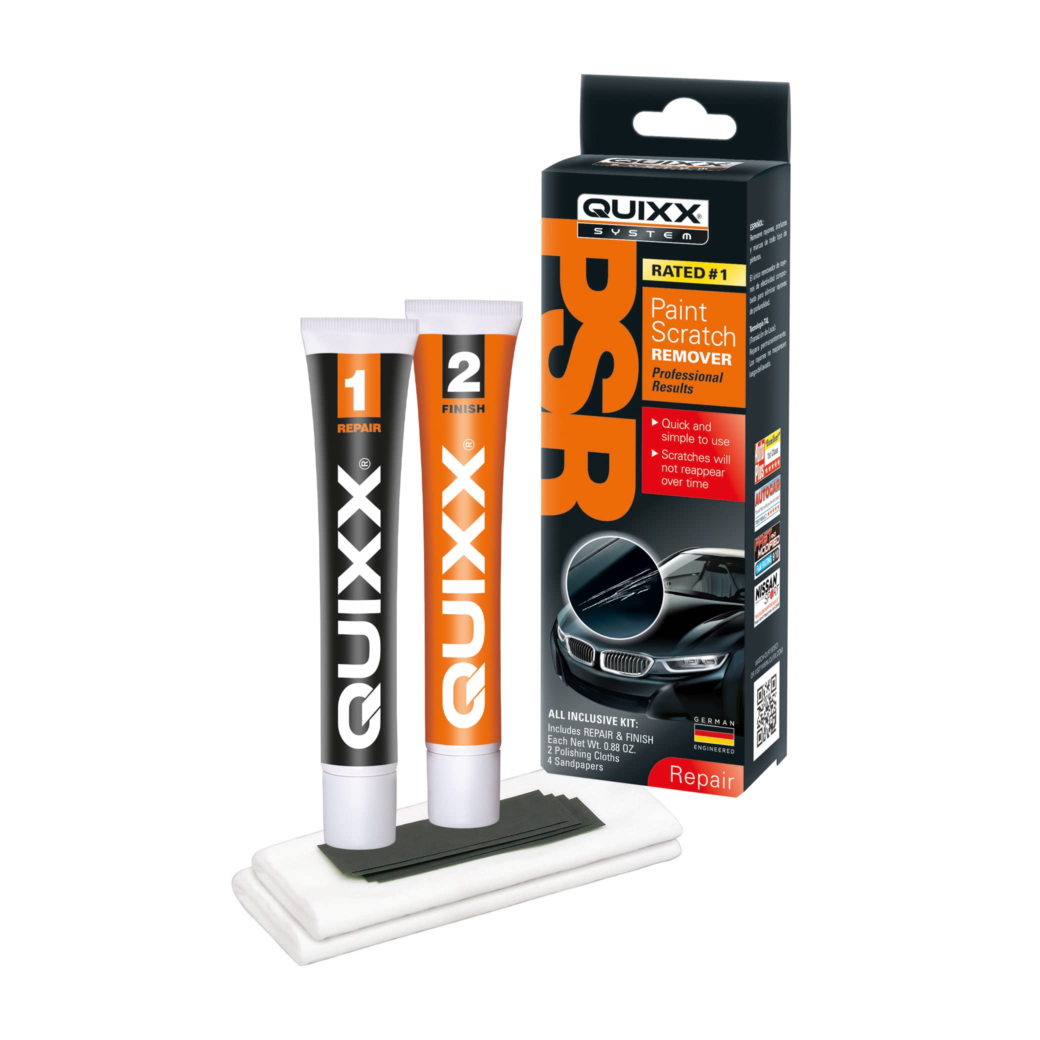 QUIXX 00070-US packshot highlights quick scratch repair on car paint