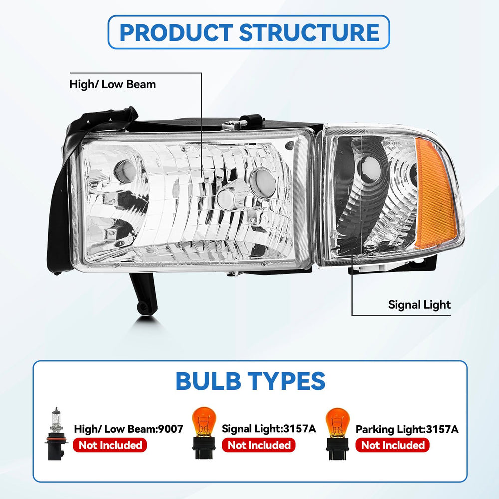 QLLUYTR headlight assembly, passenger-side chrome housing, complements vehicle styling.