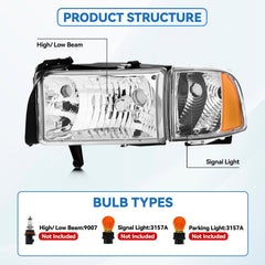 QLLUYTR headlight assembly, passenger-side chrome housing, complements vehicle styling.
