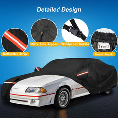 QUNSUNUS Mustang cover rear view guards the rear surface from rain and debris.