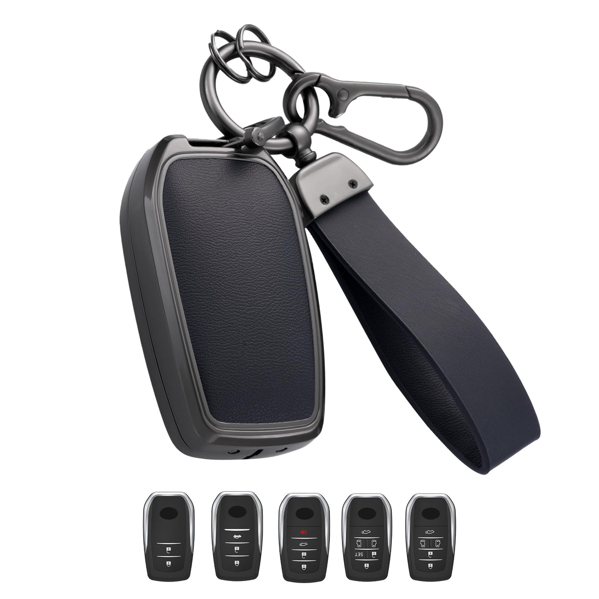 Qunzes key fob cover with heavy-duty keychain for Toyota Camry protects against impacts and daily wear.