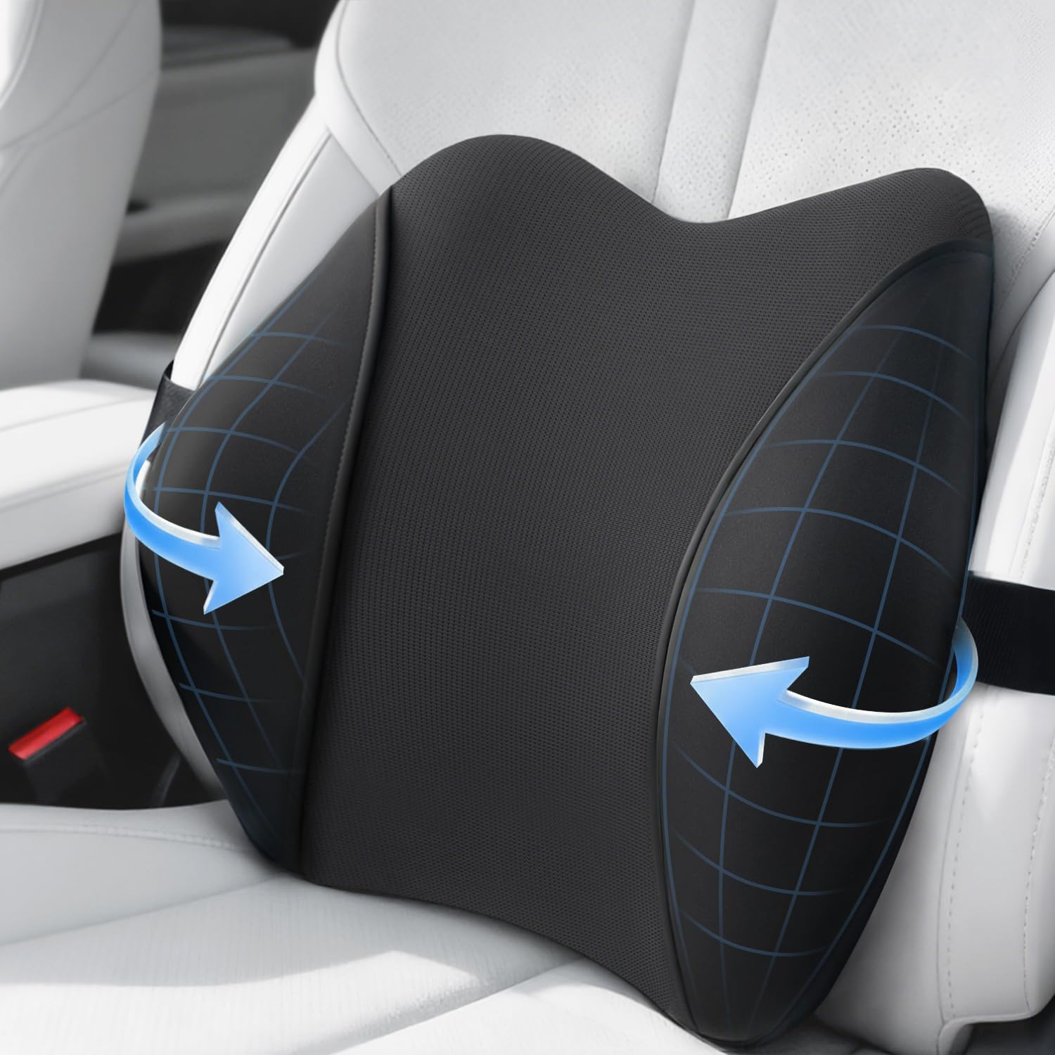 QUTOOL lumbar support pillow on car seat improves back comfort during commutes.