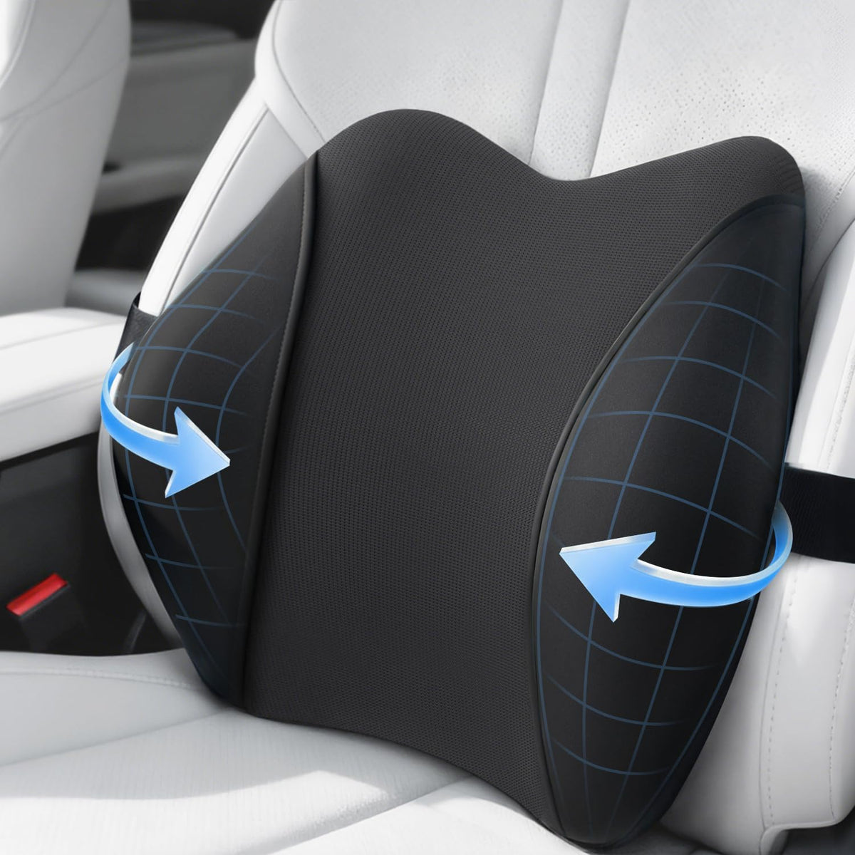 QUTOOL lumbar support pillow on car seat improves back comfort during commutes.