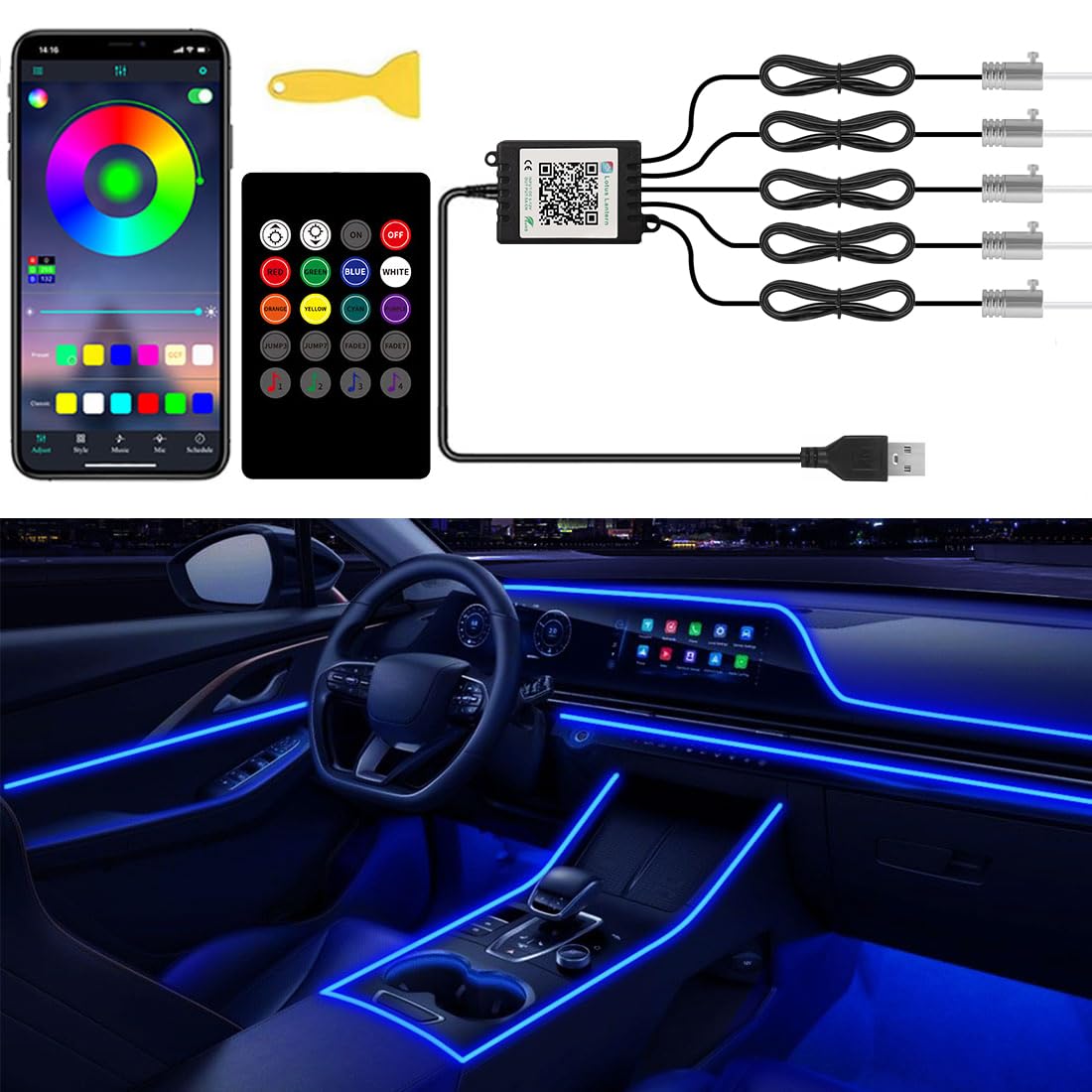 QVEVDACAR 5-in-1 interior light strip for customizable cabin ambience