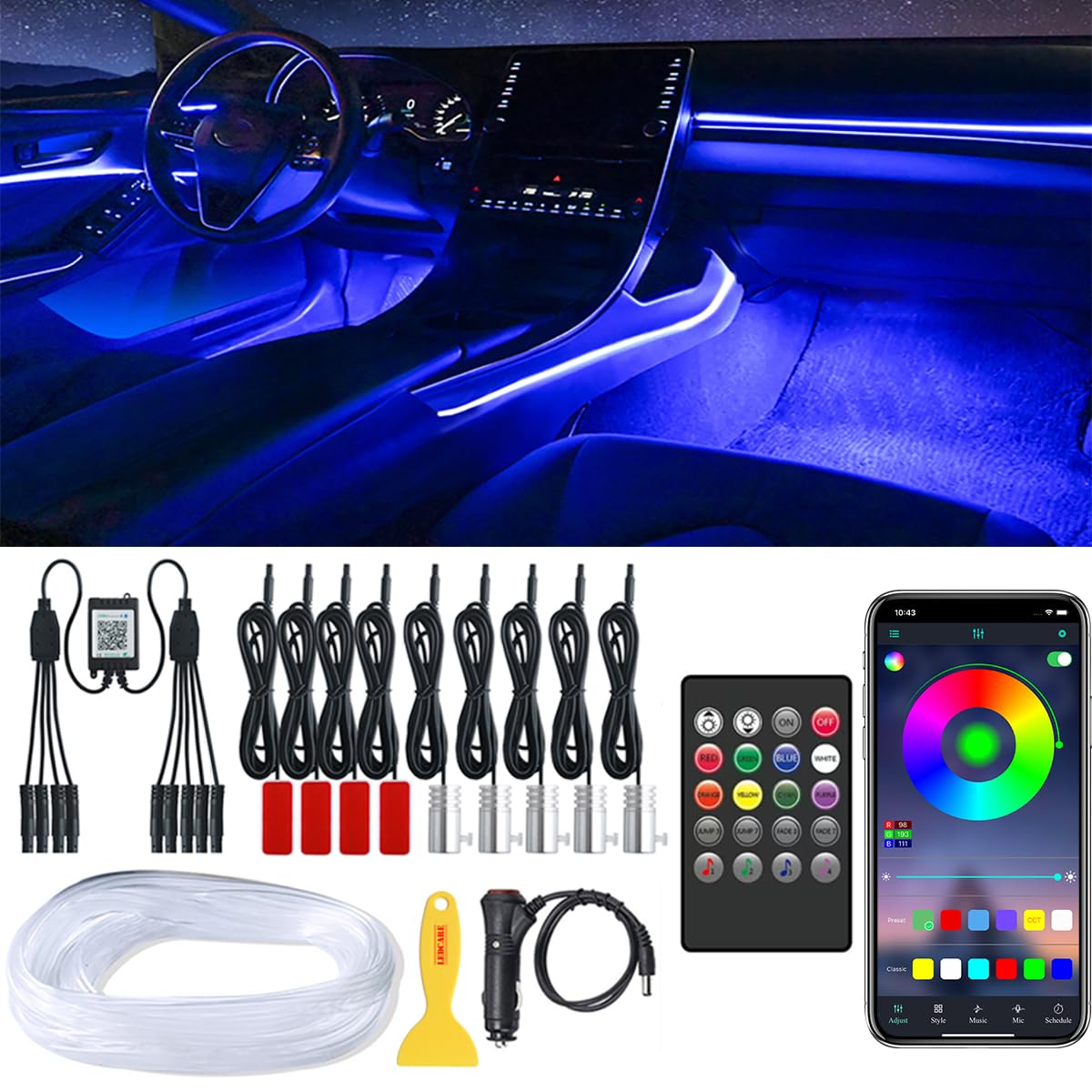 QVEVDACAR ambient interior LED strip for mood-enhancing cabin color lighting