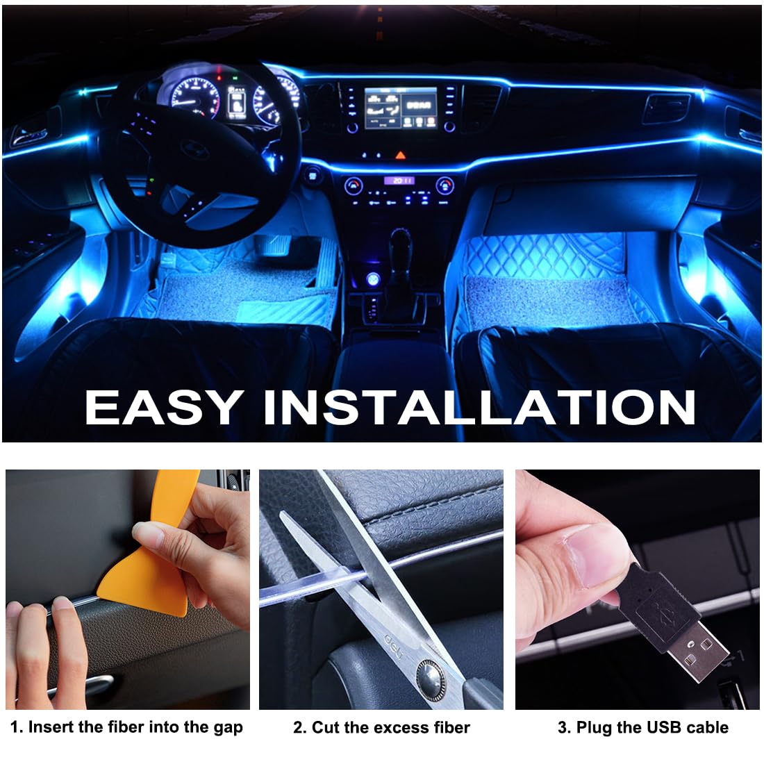 QVEVDACAR door panel lighting strip creates subtle cabin accents.