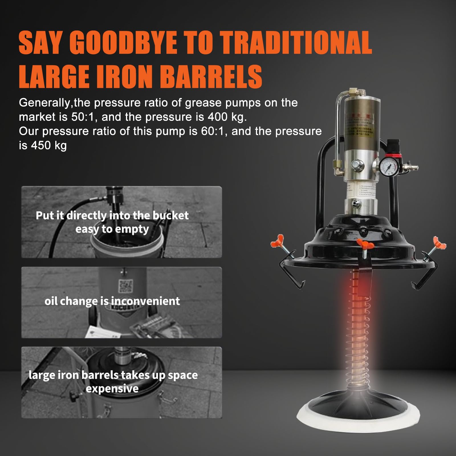 QVIKPMU Z-shaped 360-degree grease gun enables versatile angles.