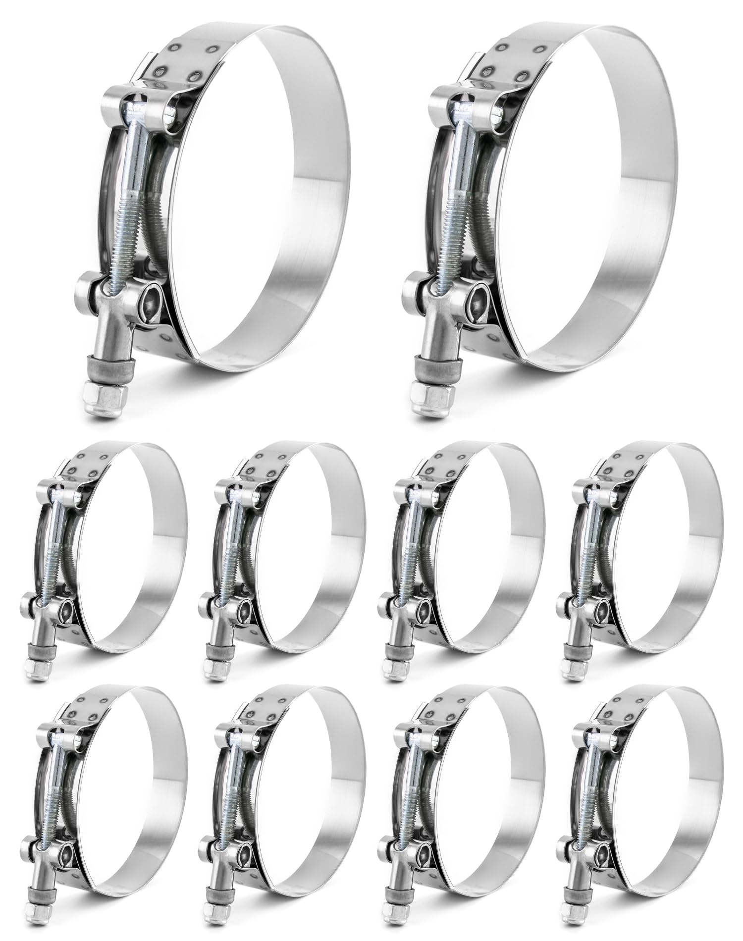 QWORK 3-inch T-Bolt Hose Clamp close-up on stainless steel for durability.