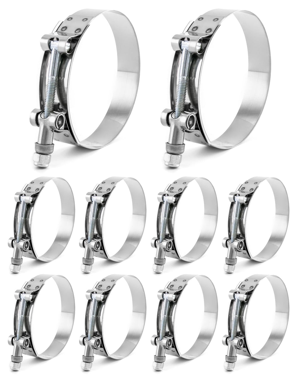 QWORK 3-inch T-Bolt Hose Clamp close-up on stainless steel for durability.