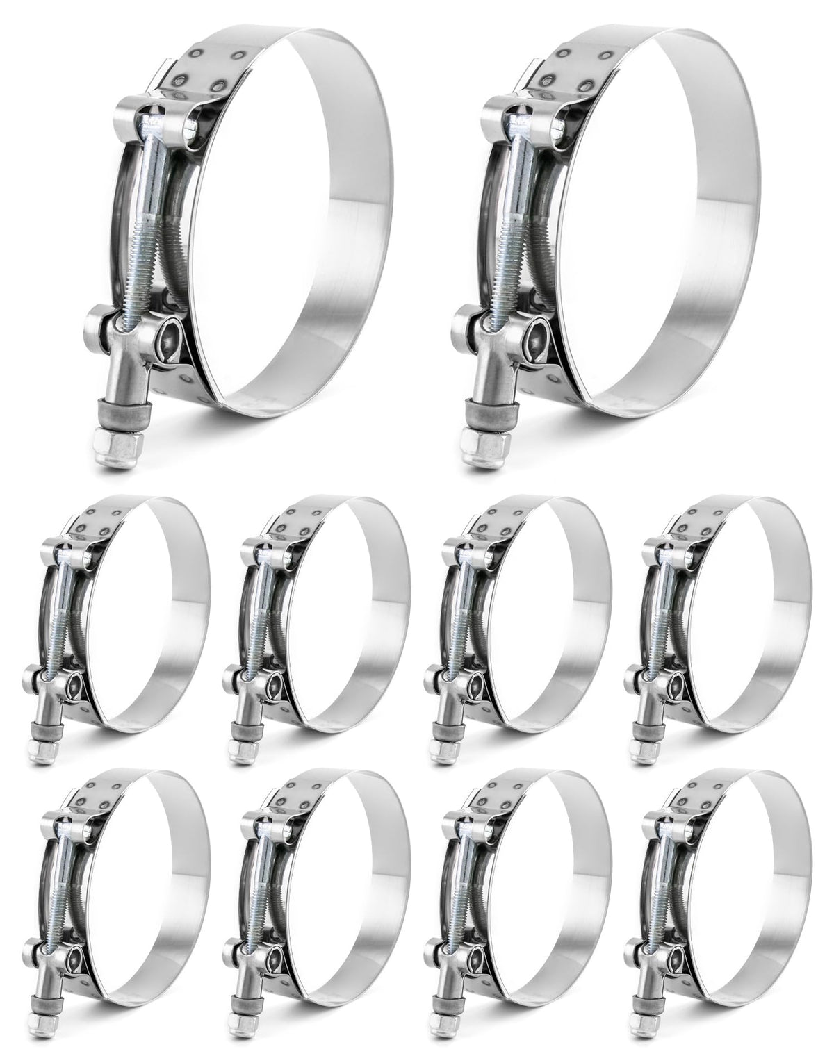 QWORK 3-inch T-Bolt Hose Clamp close-up on stainless steel for durability.