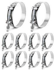 QWORK 3-inch T-Bolt Hose Clamp close-up on stainless steel for durability.