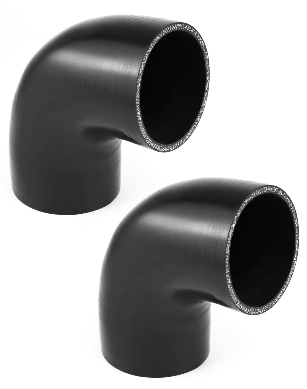 QWORK 90-degree elbow silicone hose close-up showing 3in ID for turbo piping