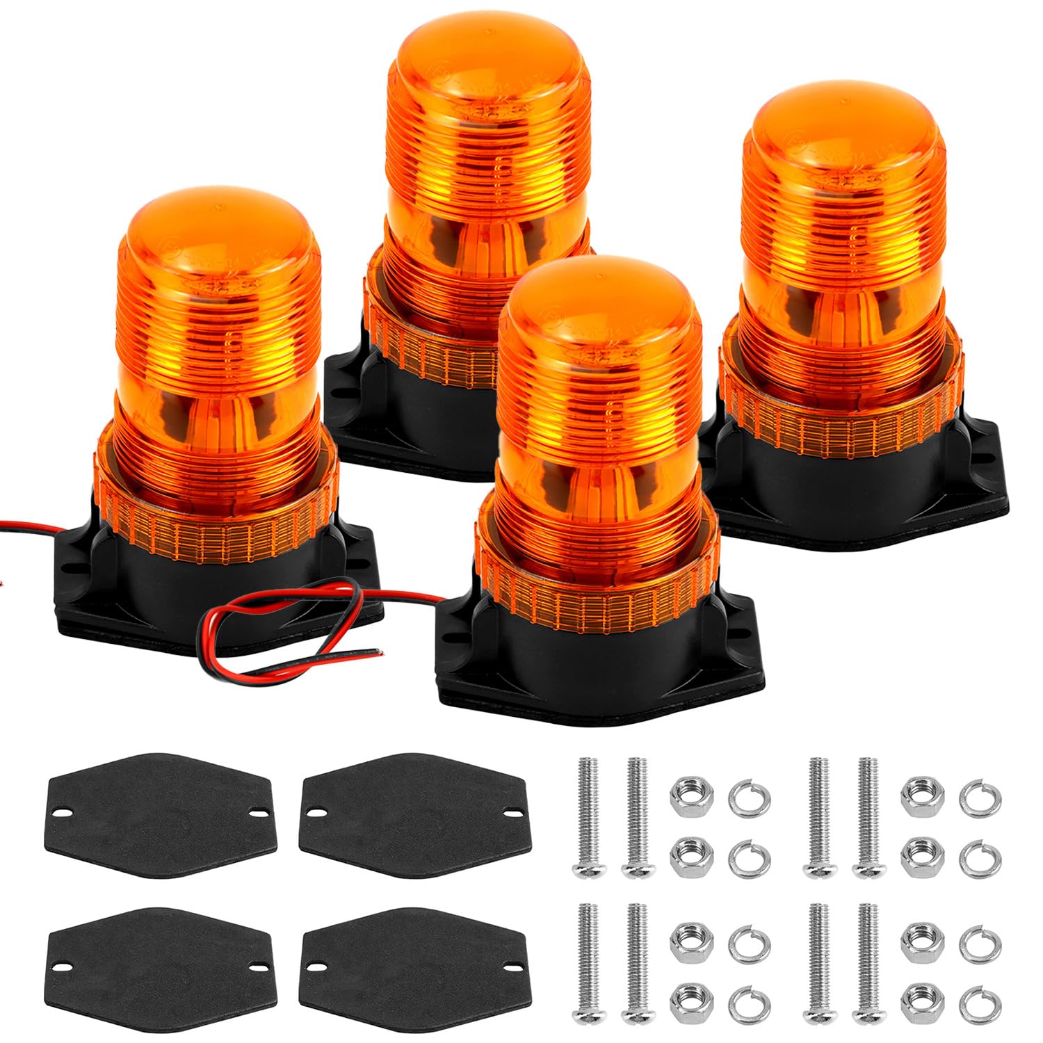 QWORK Amber LED strobe lights four-pack base for durable operation