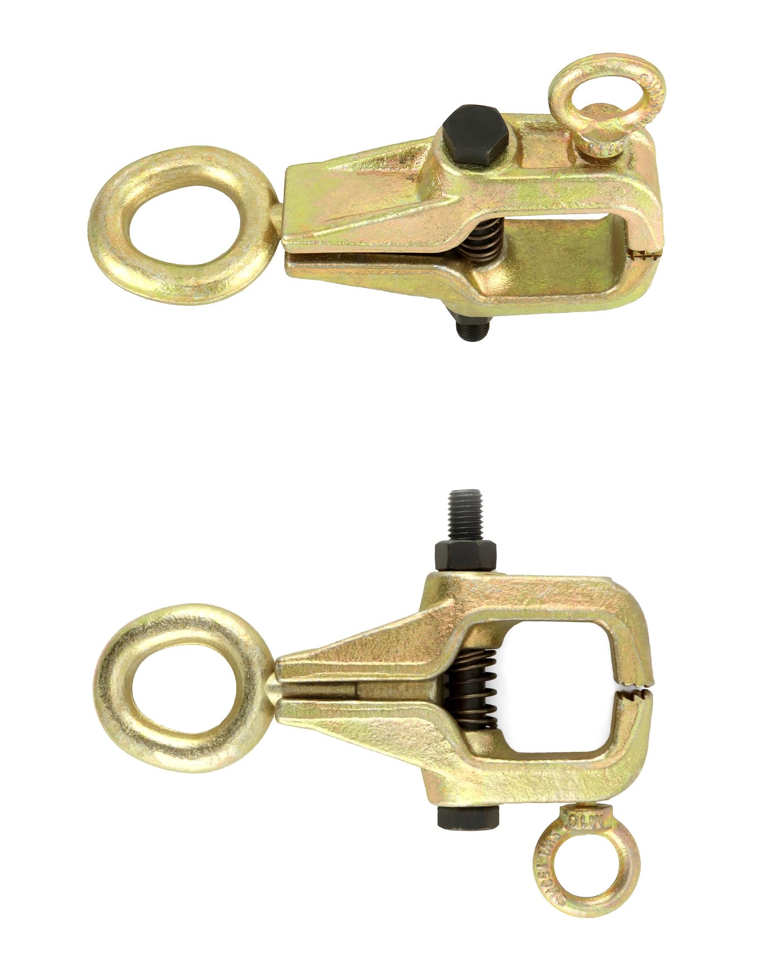 QWORK pull clamp with serrated jaws provides reliable positive grip.
