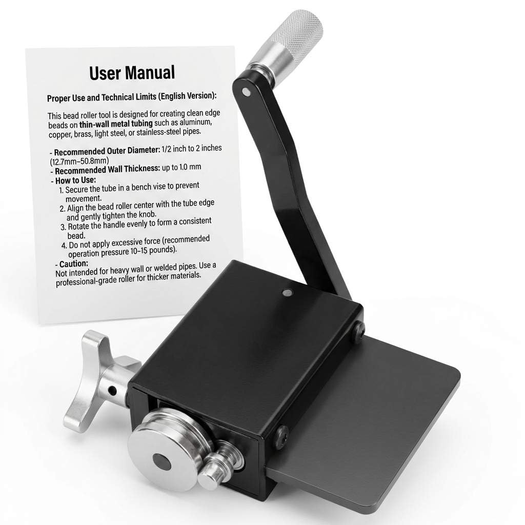 QWORK Bead Roller Tool side view highlights ergonomic handle for precise control.