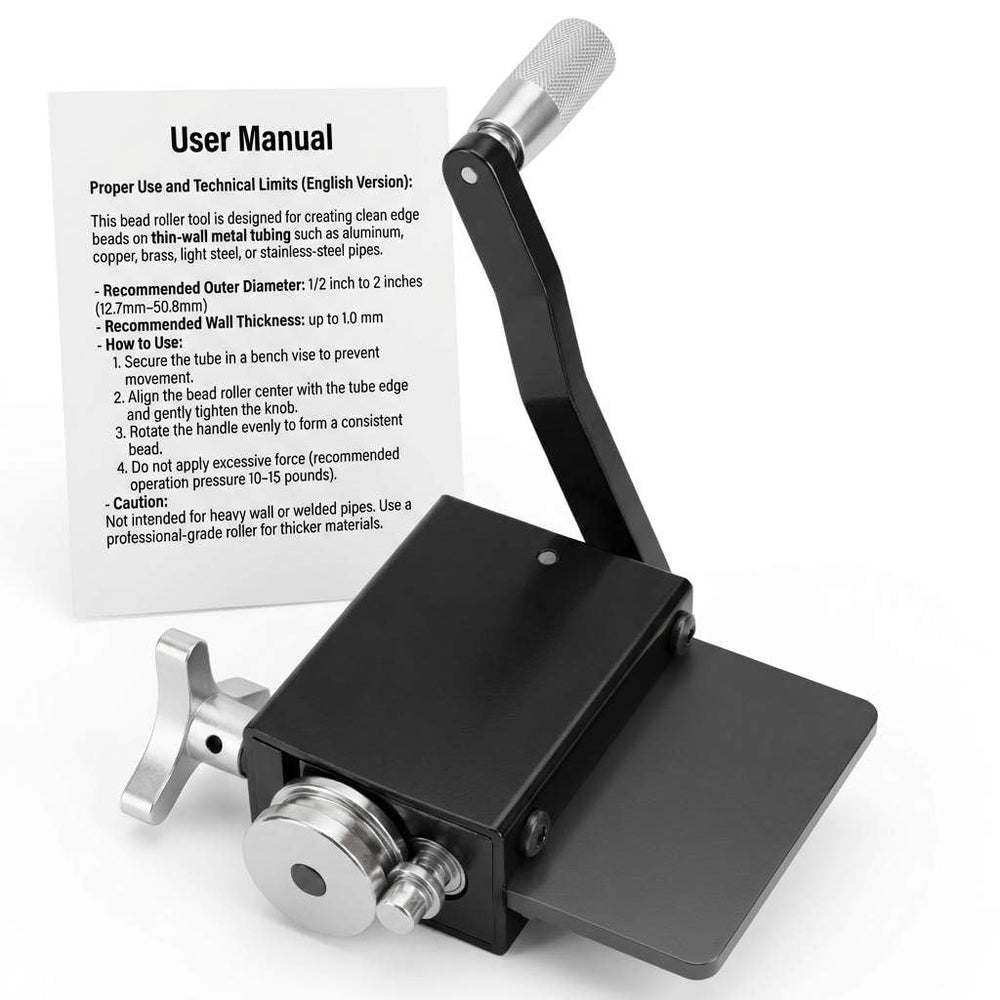 QWORK Bead Roller Tool side view highlights ergonomic handle for precise control.