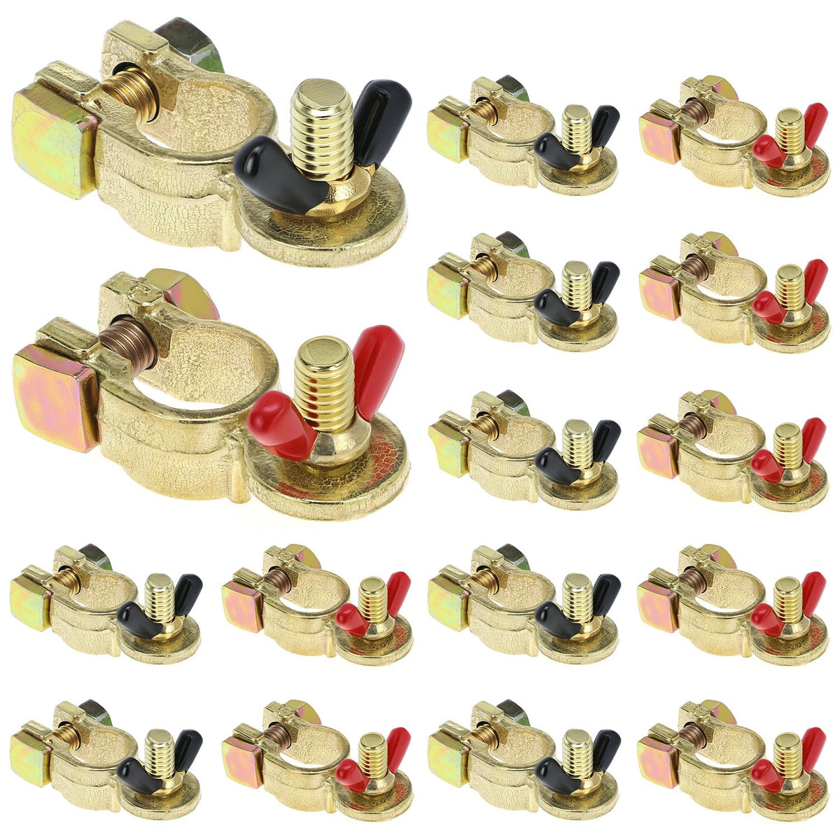 QWORK brass marine top-post positive terminal clamp for boats, corrosion-resistant and durable.