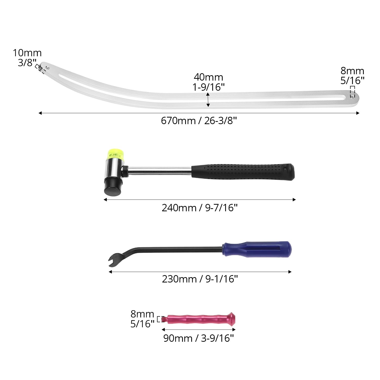 QWORK curved rods for fender repair offering controlled dent lifting