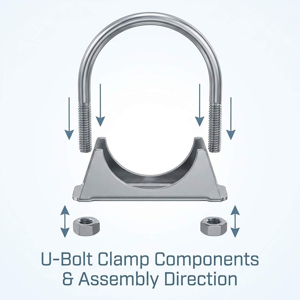 QWORK exhaust piping repair with galvanized U-bolt clamps in workshop